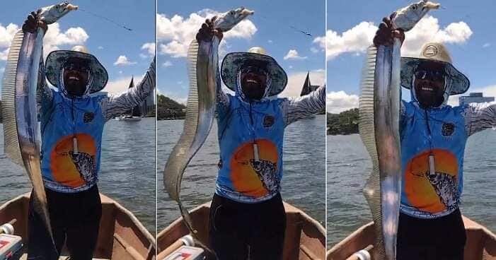 Video: Man catches unique shiny fish costing over KSh 7k, flaunts it in joy