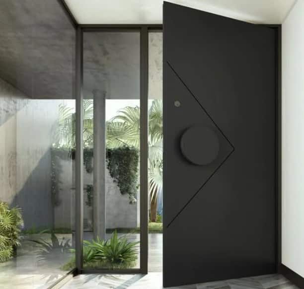 Minimalistic steel door design with clean lines and a sleek finish