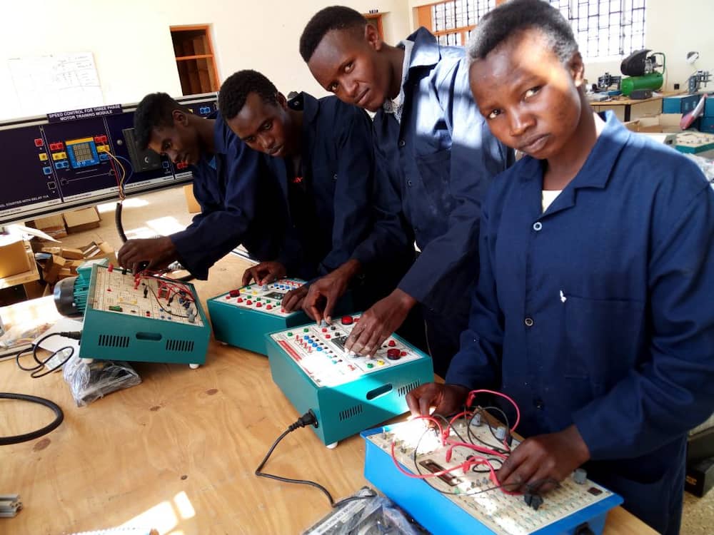 Nyandarua National Polytechnic electrical engineering students during a practical session