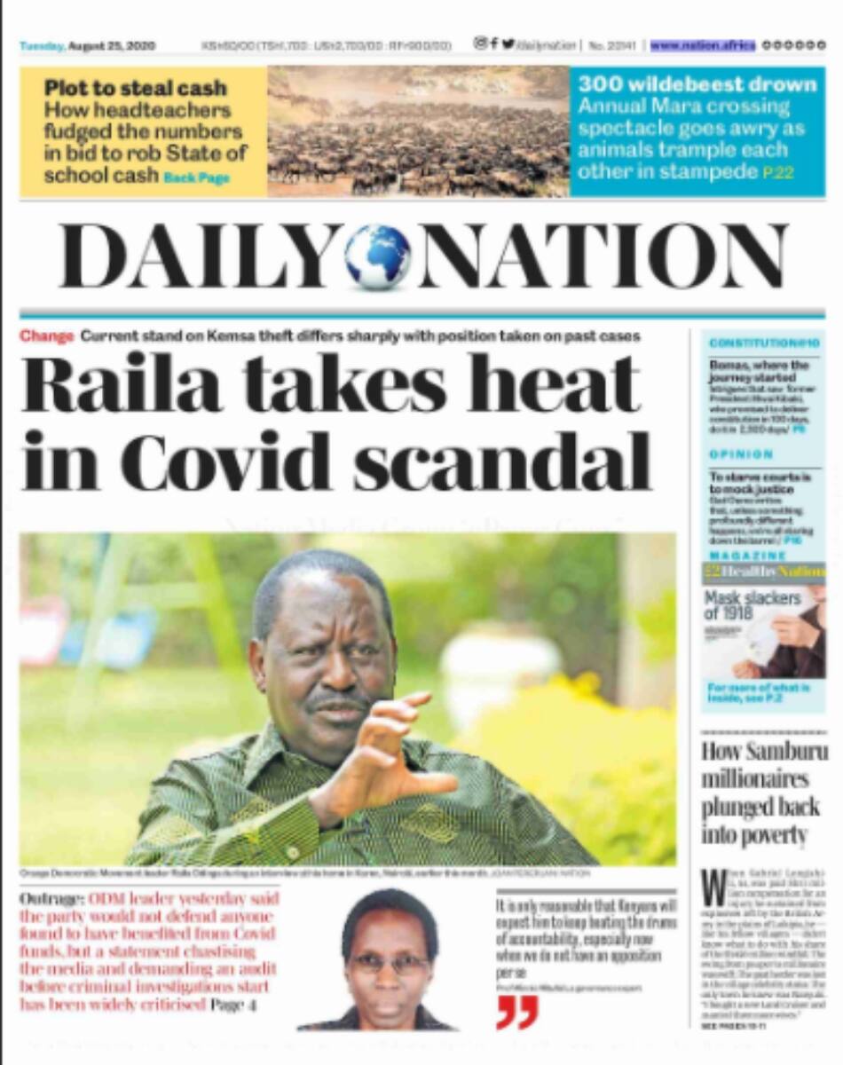 Kenyan newspapers review for Tuesday August 25: William Ruto unleashes new political card against Uhuru, Raila