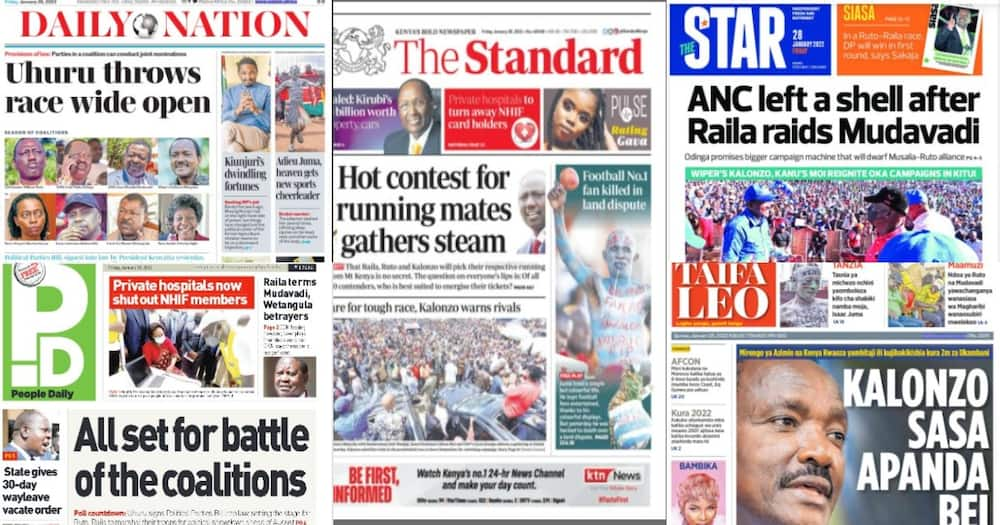 Kenyan Newspapers Review for Jan 28: Raila Terms Mudavadi and Wetang'ula Betrayers for Joining Ruto