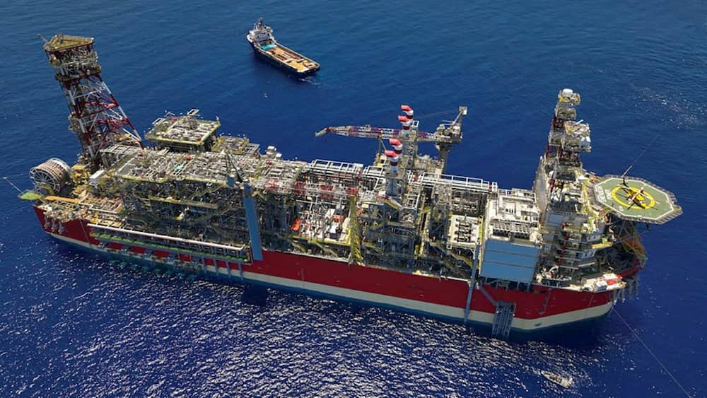 This handout picture released by Energean oil and gas company shows an Energean floating production storage and offloading (FPSO) ship in the Karish field in the eastern Mediterranean