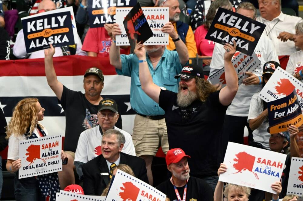 People attend a "Save America" rally by former US President Donald Trump in support of House of Representative candidate Sarah Palin, in Anchorage, Alaska on July 9, 2022.