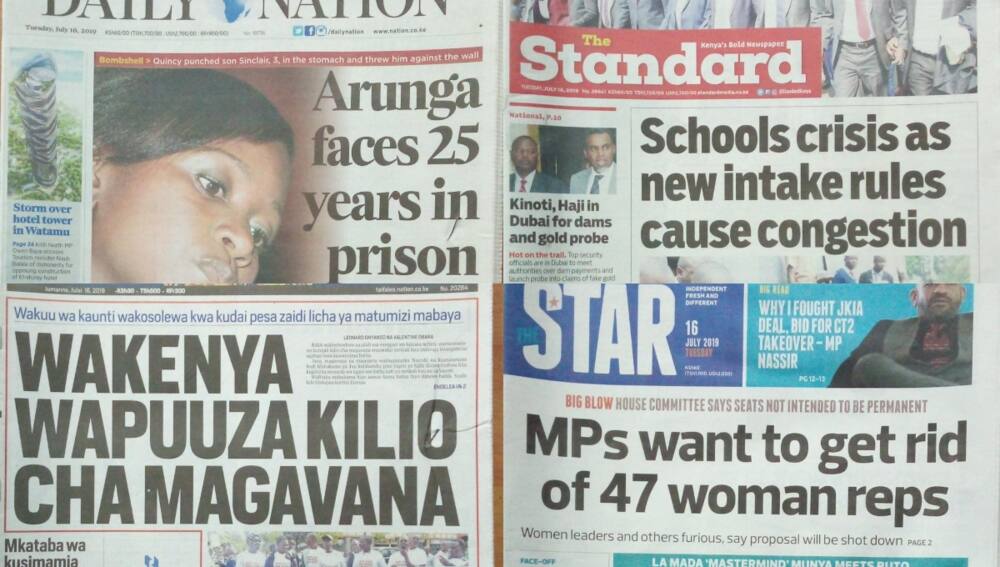 Kenyan newspapers review for July 16: Esther Arunga's mother-in-law dismisses former news anchor's confession