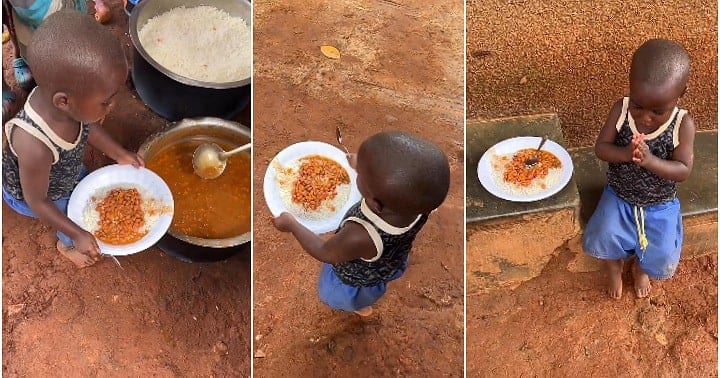 Little boy prays after getting food, orphan, orphanage home