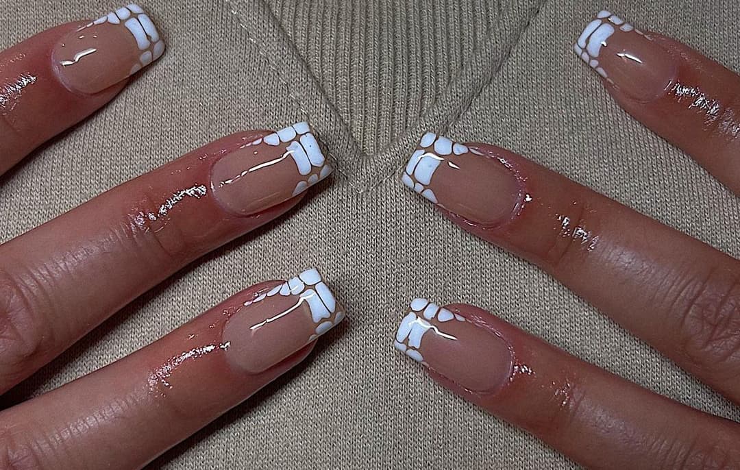 Pale pink nude French manicure on square nails manicure | Olya Koval Nail  Salon