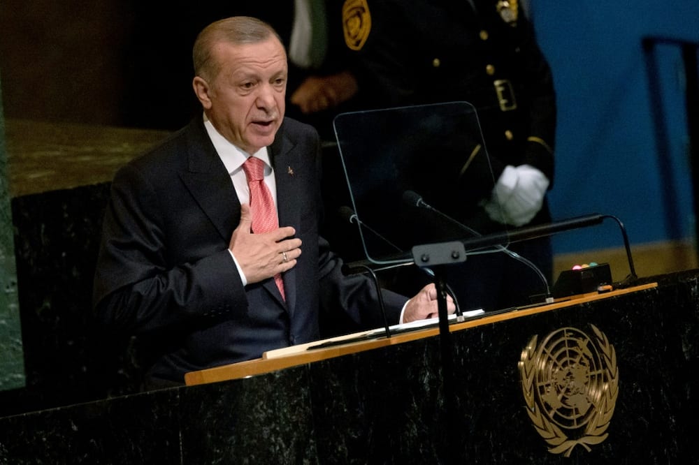 Turkish President Recep Tayyip Erdogan addresses the 77th session of the United Nations General Assembly