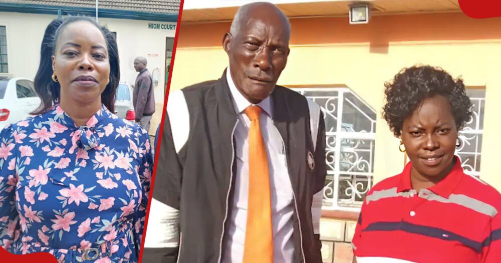 Mzee Jackson Kibor with his fourth wife Eunita (r). Eunita outside High Court in Eldoret (l)