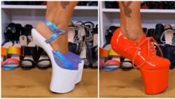 Reactions as lady shows off collection of shoes with no heels