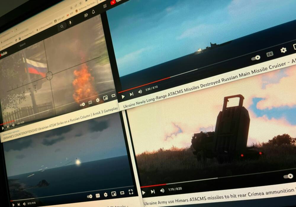 Footage from the war-themed Arma 3 video game, often marked "live" or "breaking news" to make it appear genuine, has been used repeatedly in recent months in fake videos about the Russian offensive in Ukraine