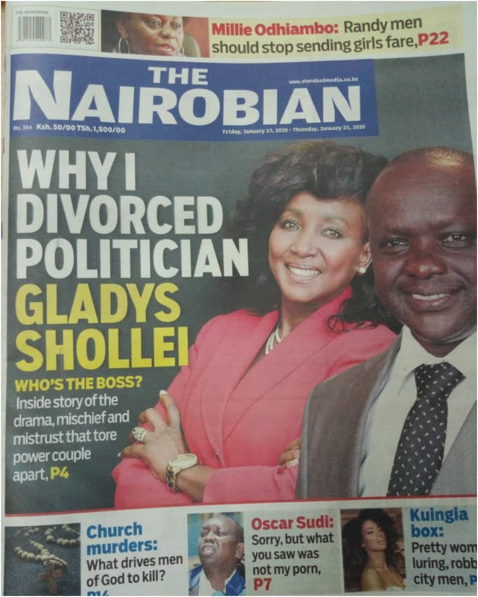Kenyan newspapers review for January 17: Sam Shollei spills the beans on why he divorced Woman Rep Gladys Shollei