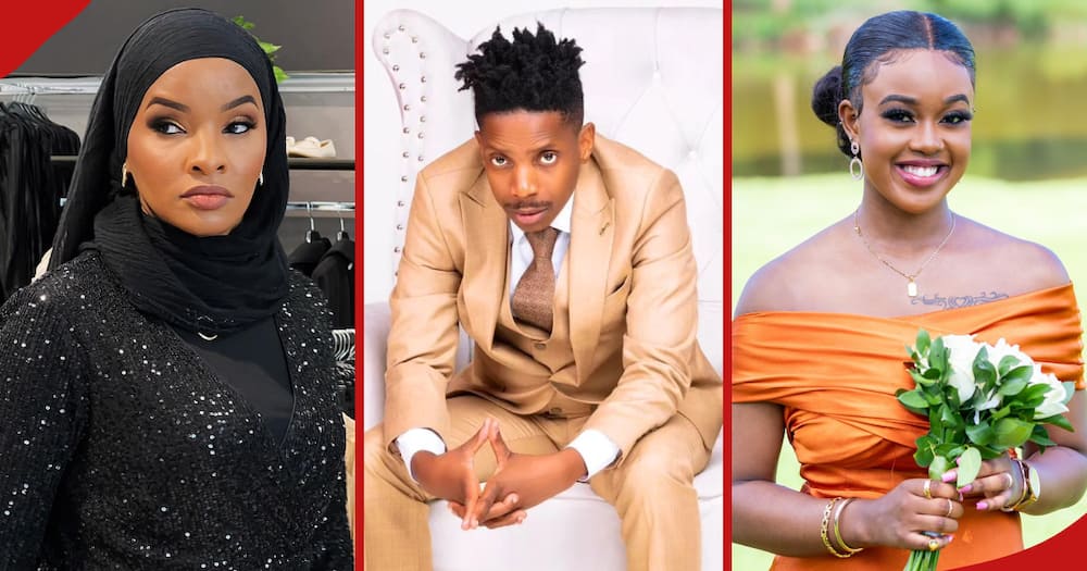 Lulu Hassan (left) at a clothing store, Eric Omondi (centre) posing for a photo and Azziad Nasenya at a friend's wedding (right).