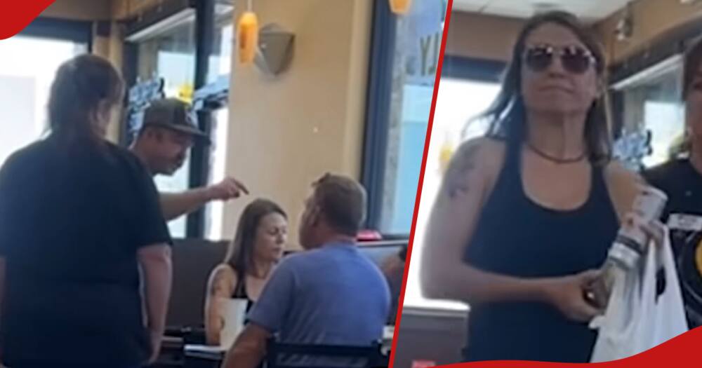 Son lectures dad after busting him with another woman at a restaurant.