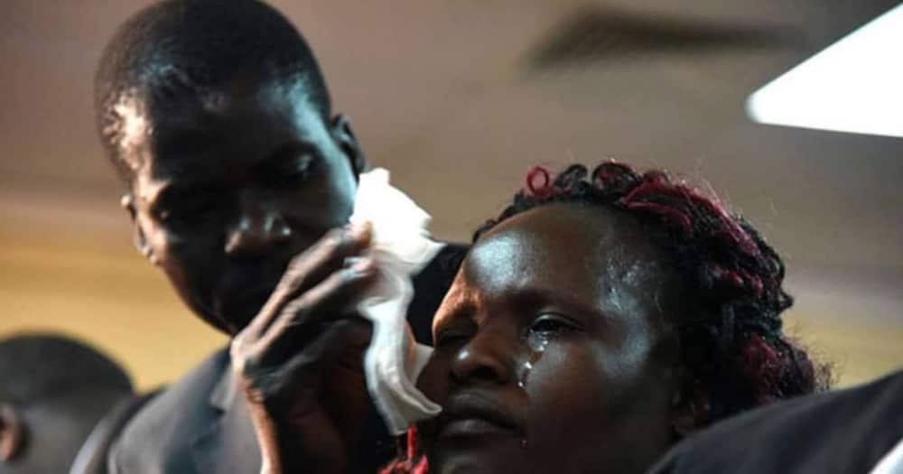 Sharon Otieno's mother Melida Auma mourning her daughter in 2018.