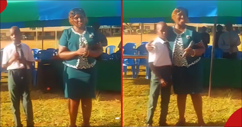 Form One boy singing during praise and worship moment.