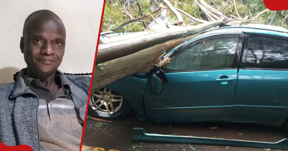 Ndombi in Gigiri and next frame shows damaged car.