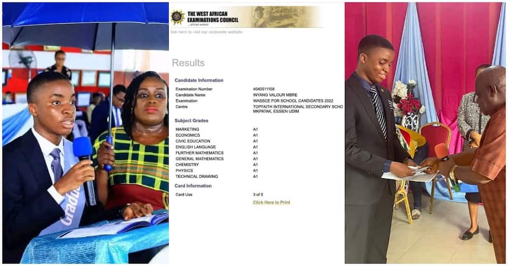 Valour Mbre-Inyang, Topfaith International Secondary School Mkpatak, in Essien Udim Local Government Area of Akwa Ibom State, 9 A's in WAEC exams, 343 in JAMB, $1,000 (N422k)