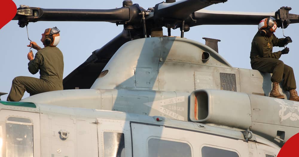Hueys Helicopter at a US military base.