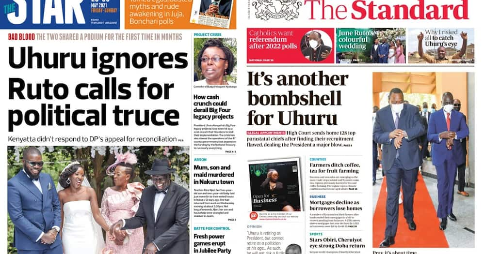 Magazeti Ijumaa: Jinsi Rais Uhuru Alimlenga DP Wake Katika Hafla ya Maombi