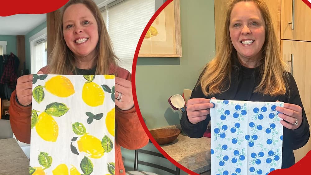 Ashley Morrill showing her new Tea Towels