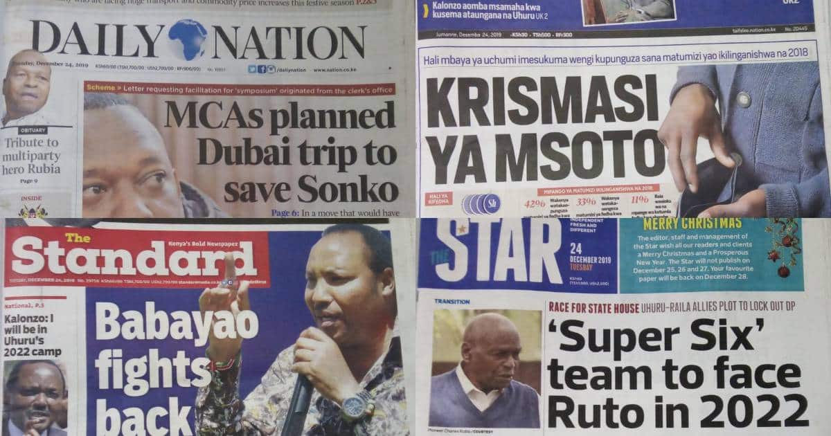 Kenyan Newspaper Review For December 24 Governor Mutua Says He Will Disclose Exclusive In