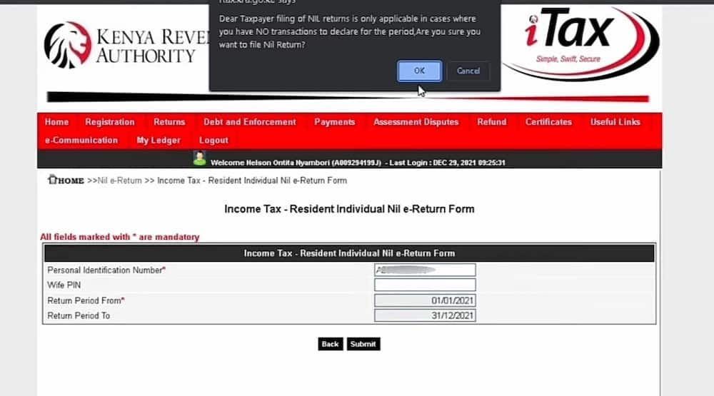 filing nil returns on a phone