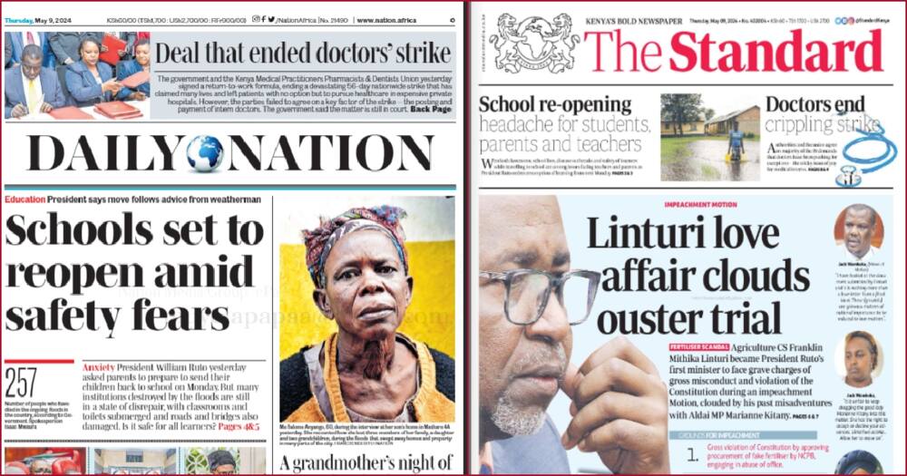 Front headlines of Daily Nation and The Standard newspapers.