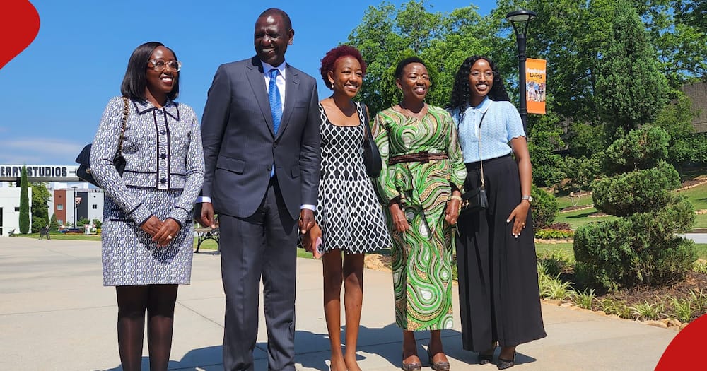 President William Ruto poses for a photo with his family at the Tyler Perry Studios in Atalanta.