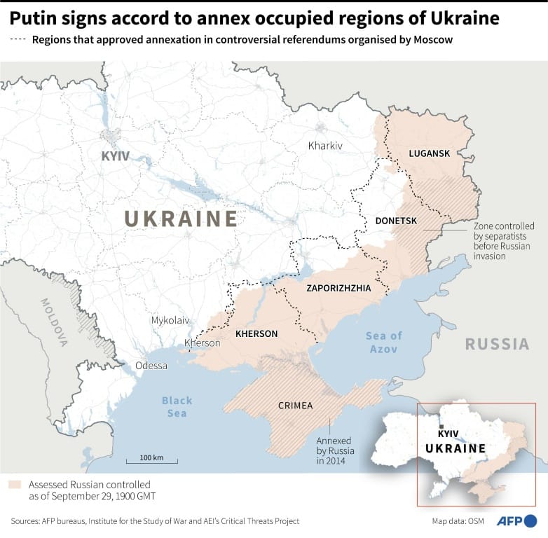 Putin signs accord to annex occupied regions of Ukraine