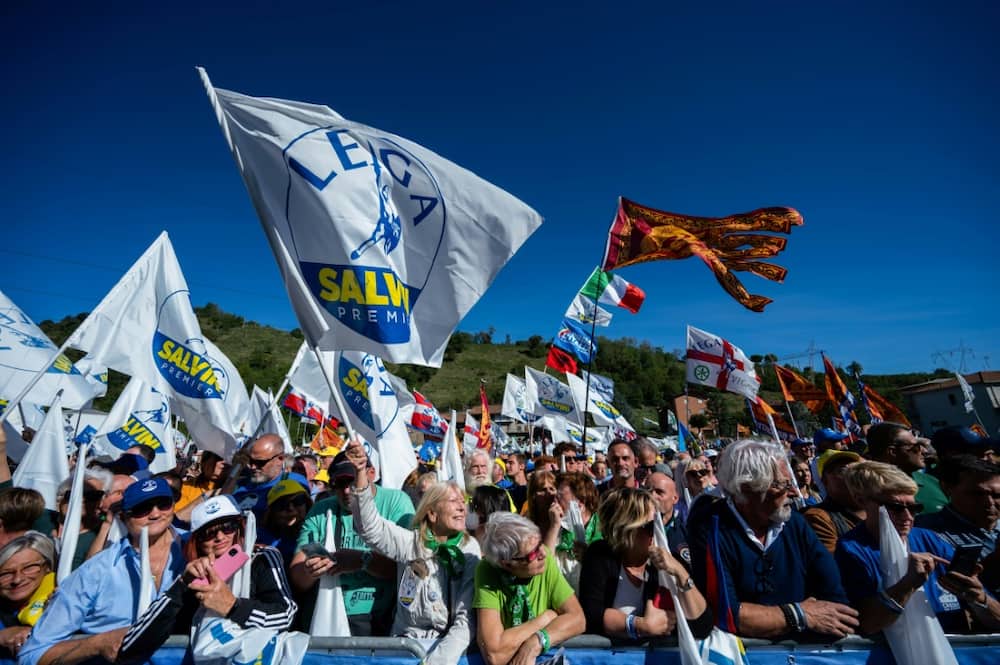Des partisans du parti de Matteo Salvini lors d'un meeting le 18 septembre 2022 à Pontida (nord)