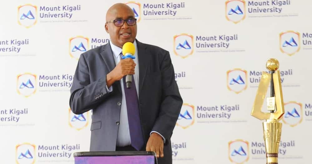 Simon Gicharu speaks at Mt Kigali University in Rwanda.