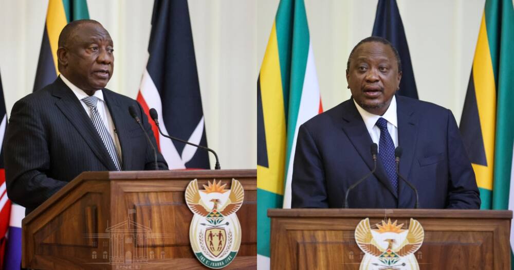 Collage of SA president Cyril Ramaphosa(l) and President Uhuru Kenyatta (r), Ramaphosa. Photo: State House Kenya.