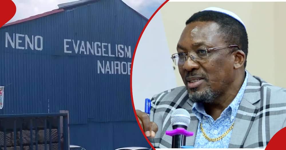 A collage showing Pastor James Ng'ang'a and his Neno Evangelism Centre church.