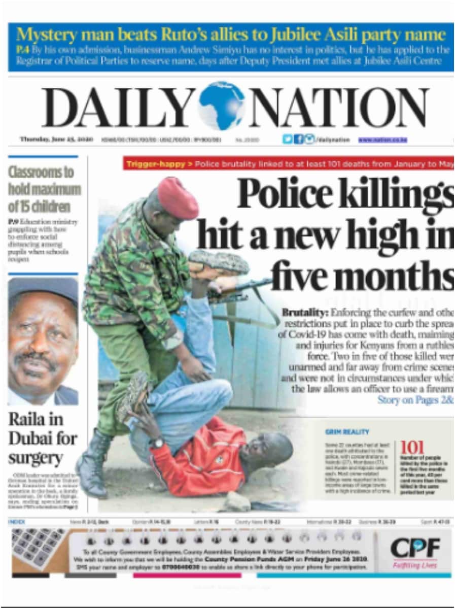Kenyan newspapers review for June 25: Raila Odinga heads to Dubai for surgery