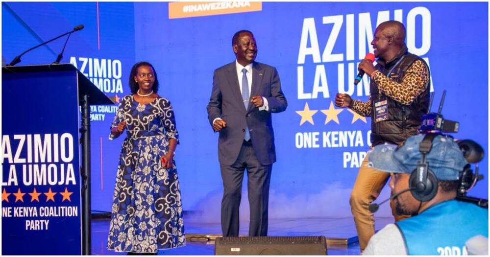 ODM leader Raila Odinga (c) and his running mate Martha Karua. Photo: Raila Odinga.