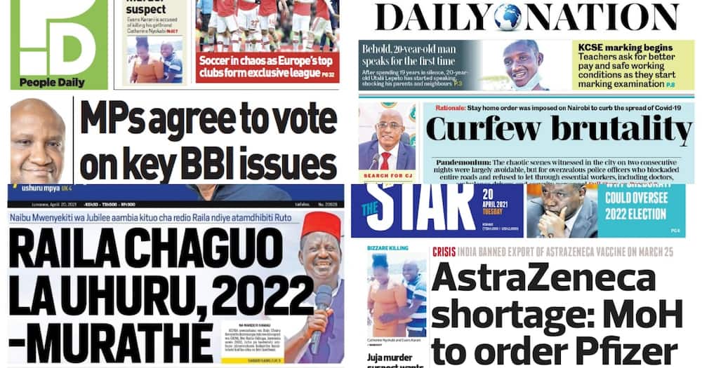 Newspapers Review For April 20: MPs Agree to Vote on Key BBI Issues