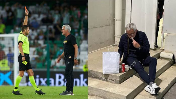 Mourinho Spotted Eating Dinner off The Floor outside Cagliari Stadium as Gaffer Serves Ban