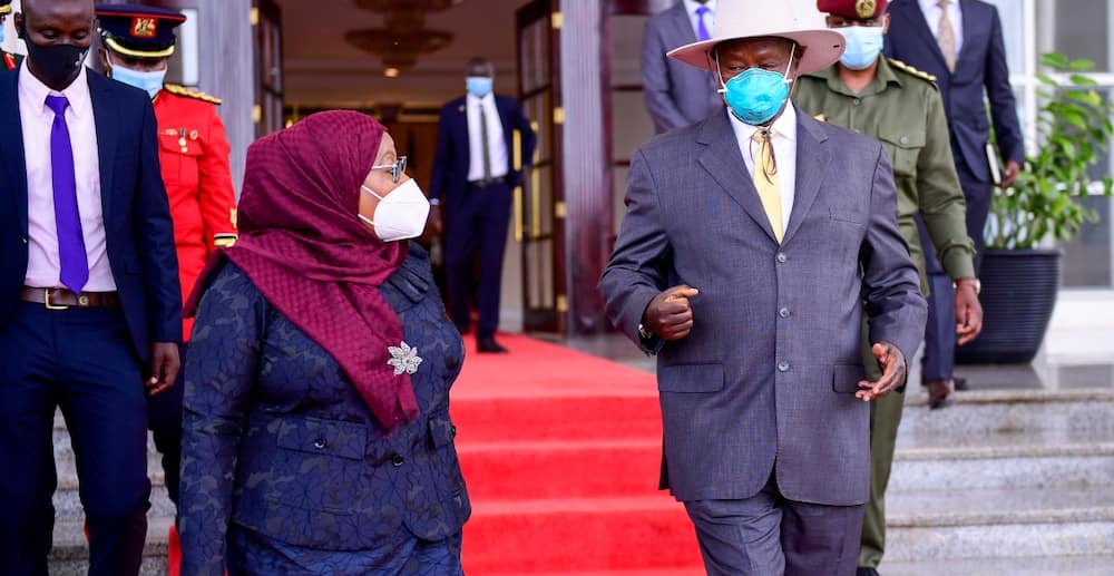 President Samia Suluhu , Entourage, Land in Uganda with Face Masks On