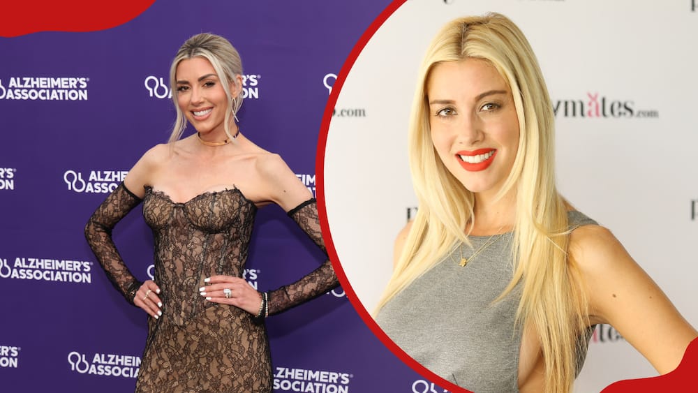 Heather Rae El Moussa poses at an event in Culver City, California (L) and Playboy's 2014 "Playmate Of The Year" announcement event (R)