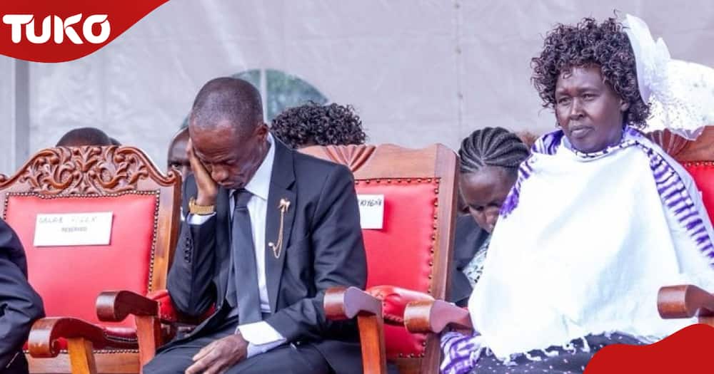 Kelvin Kiptum's parents during his burial. His father particularly seemed deep in thought as the service was ongoing.