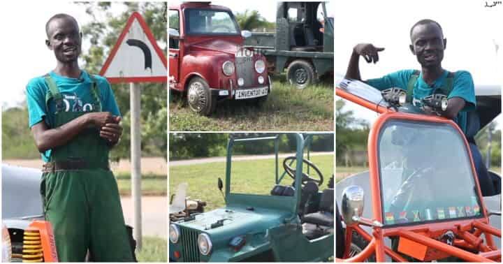 Photos of Inventor 1 and his home-made vehicles.