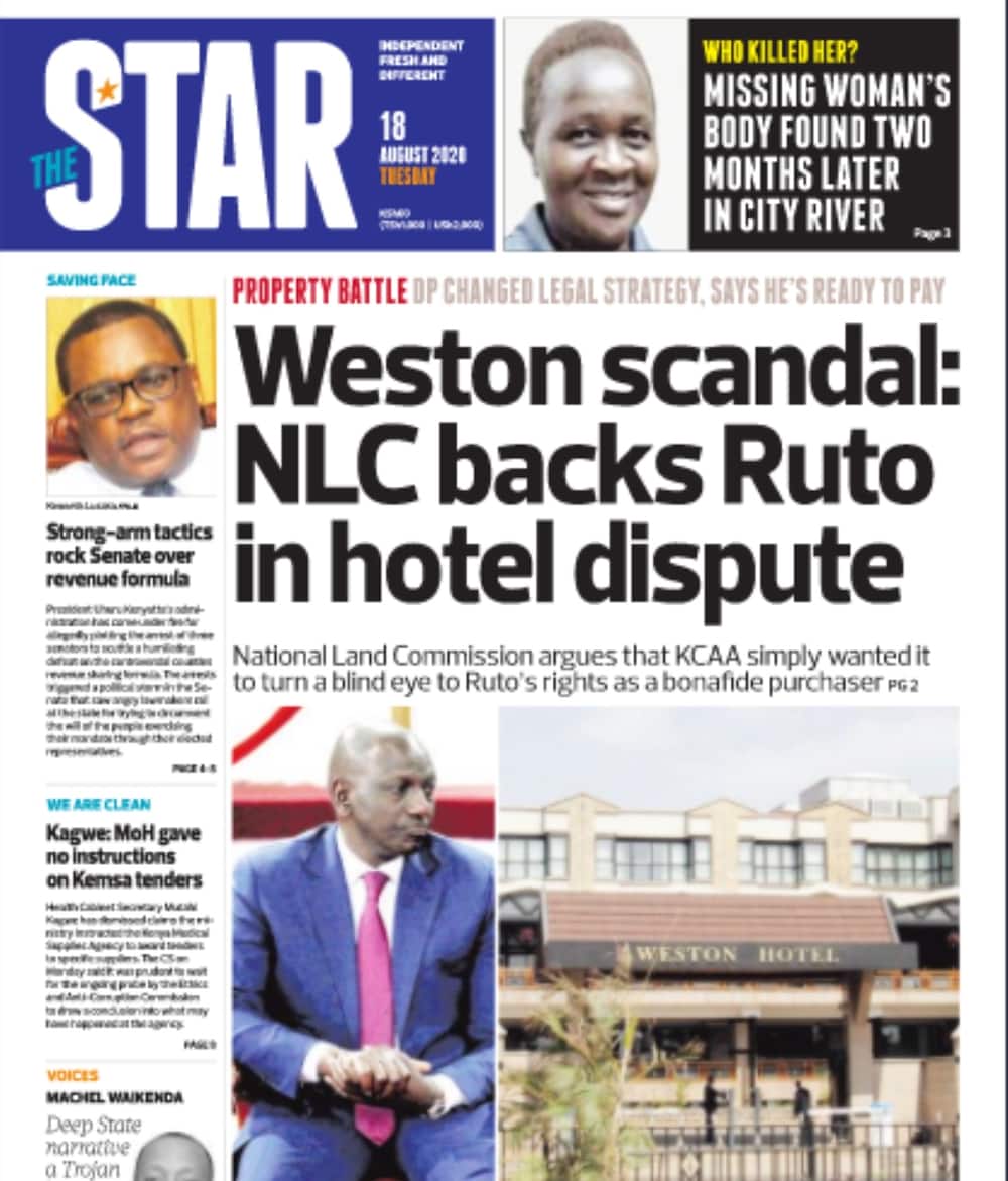 Magazeti ya Jumanne, Agosti 18: NLC yamtetea Ruto katika mvutano kuhusu shamba la Weston Hotel