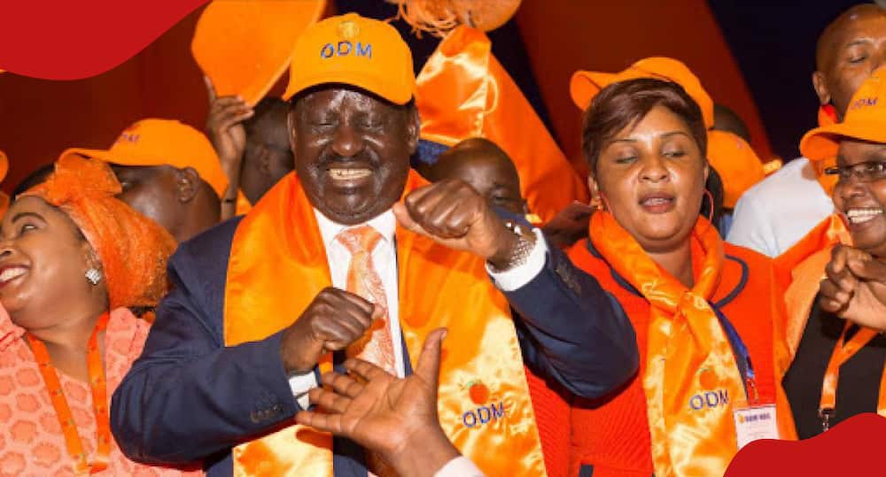 ODM leader Raila Odinga leads party in a dance.