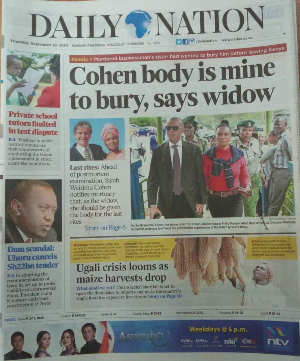 Kenyan newspapers review for September 19: Mike Sonko stays away from father's memorial service fearing anti-graft detectives hunting him