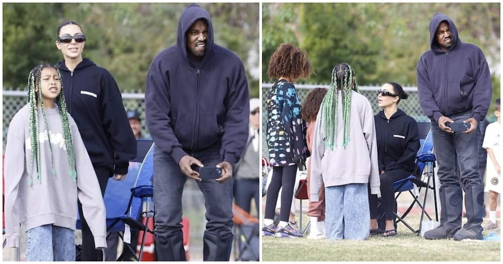 Kanye West, Kim Kardashian attend son's soccer game together.