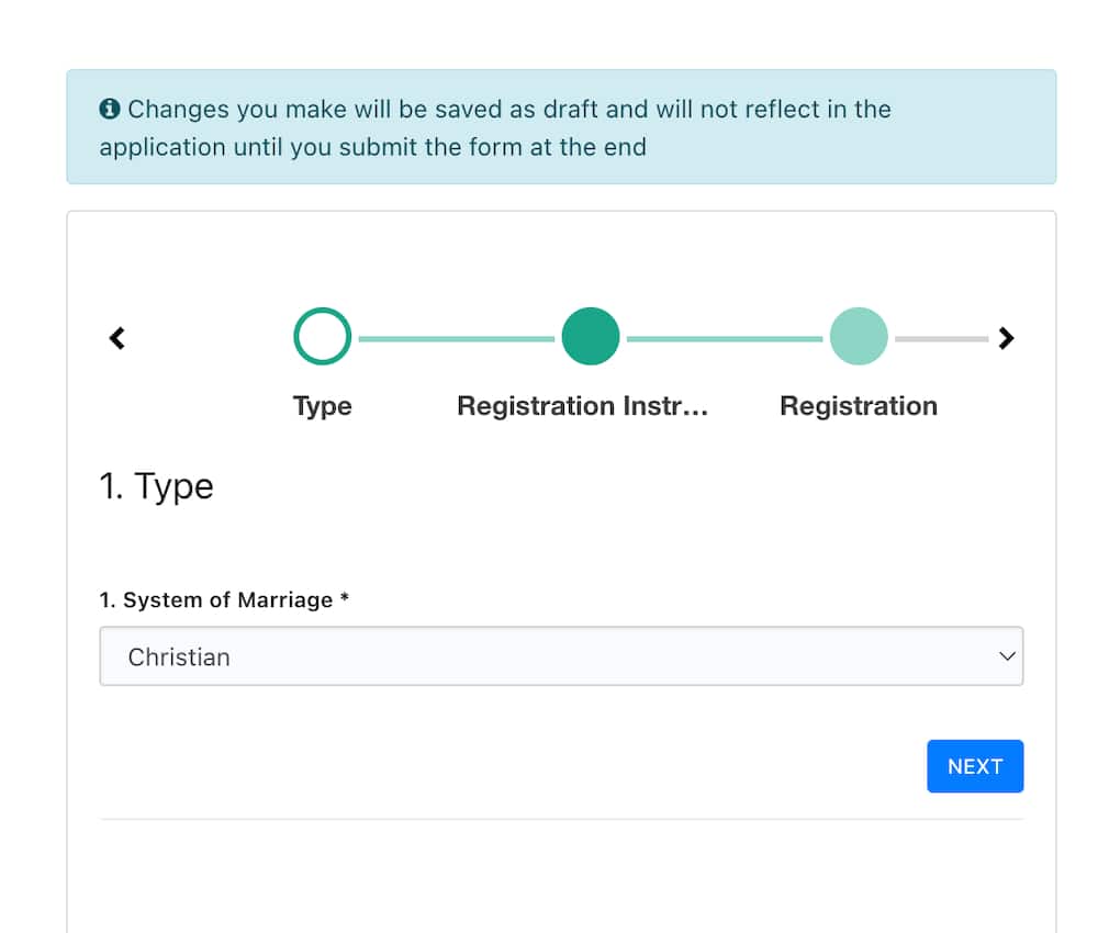 The first step for online marriage registration on the online portal