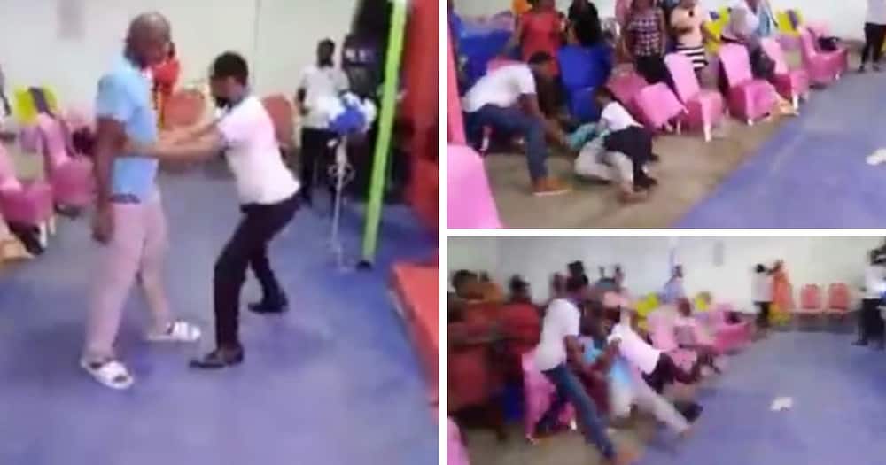 Video of a man getting tackled during church