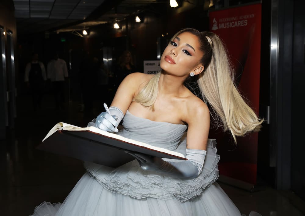Ariana Grande is seen at the Grammy Charities Signings