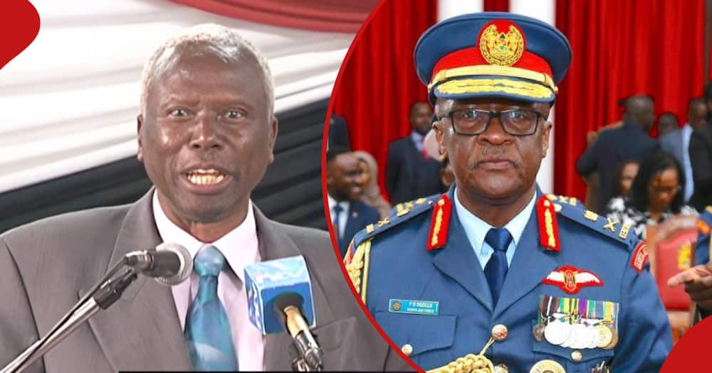 Former Kenya Armed Forces Rtd. General Daudi Tonje (l) and Chief of Defence Forces Francis Ogolla.