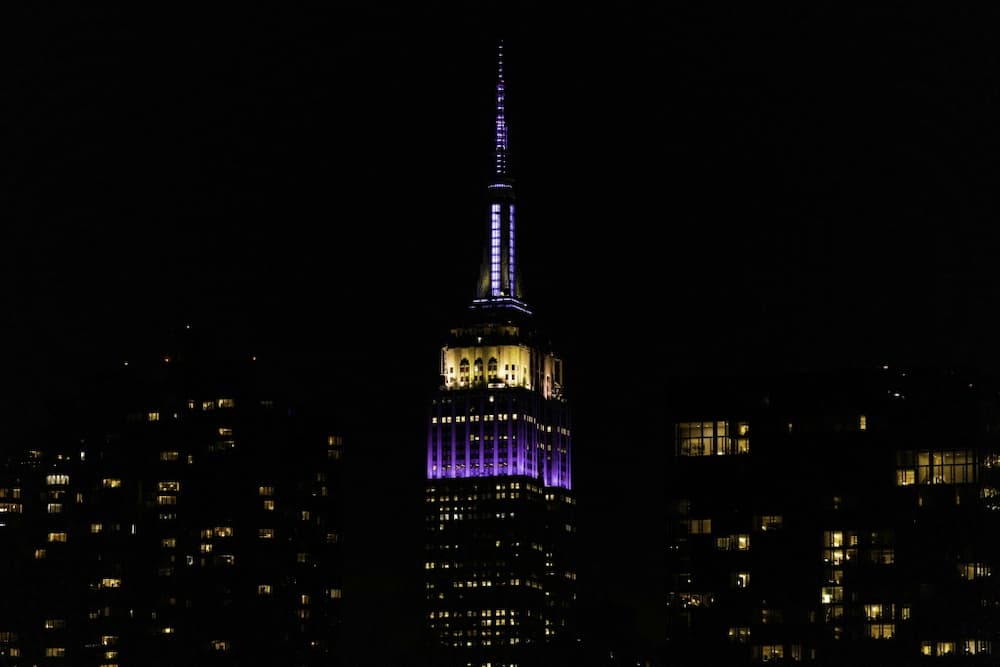 The Empire State Building is lit in purple and silver to celebrate of the 'life and legacy' of the late Queen Elizabeth II